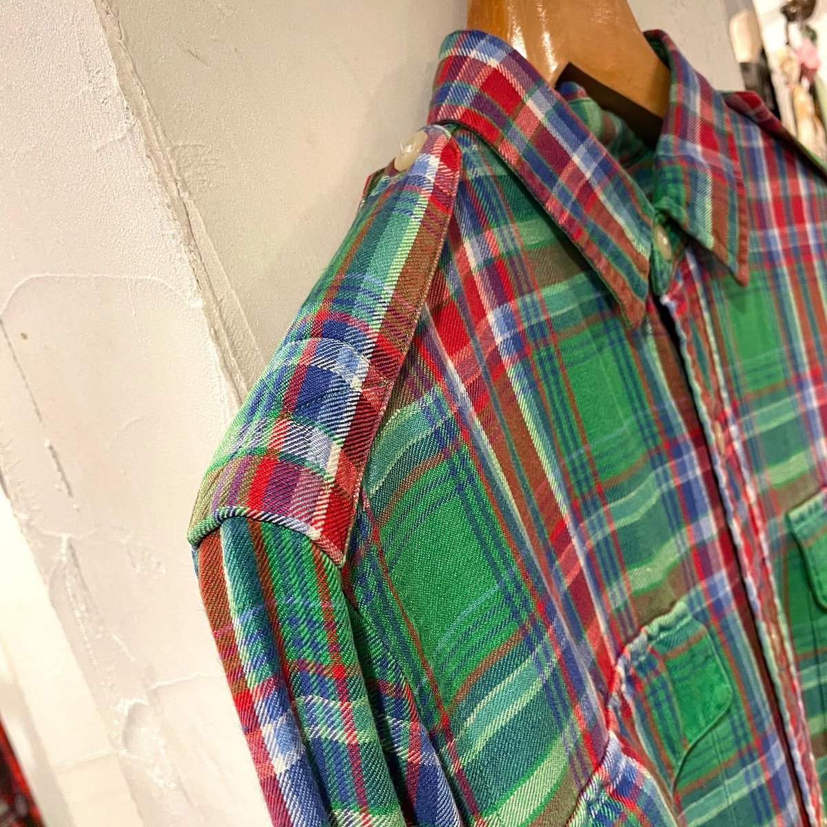 Ralph Lauren リネン×シルク チェック柄シャツ エポレット付き