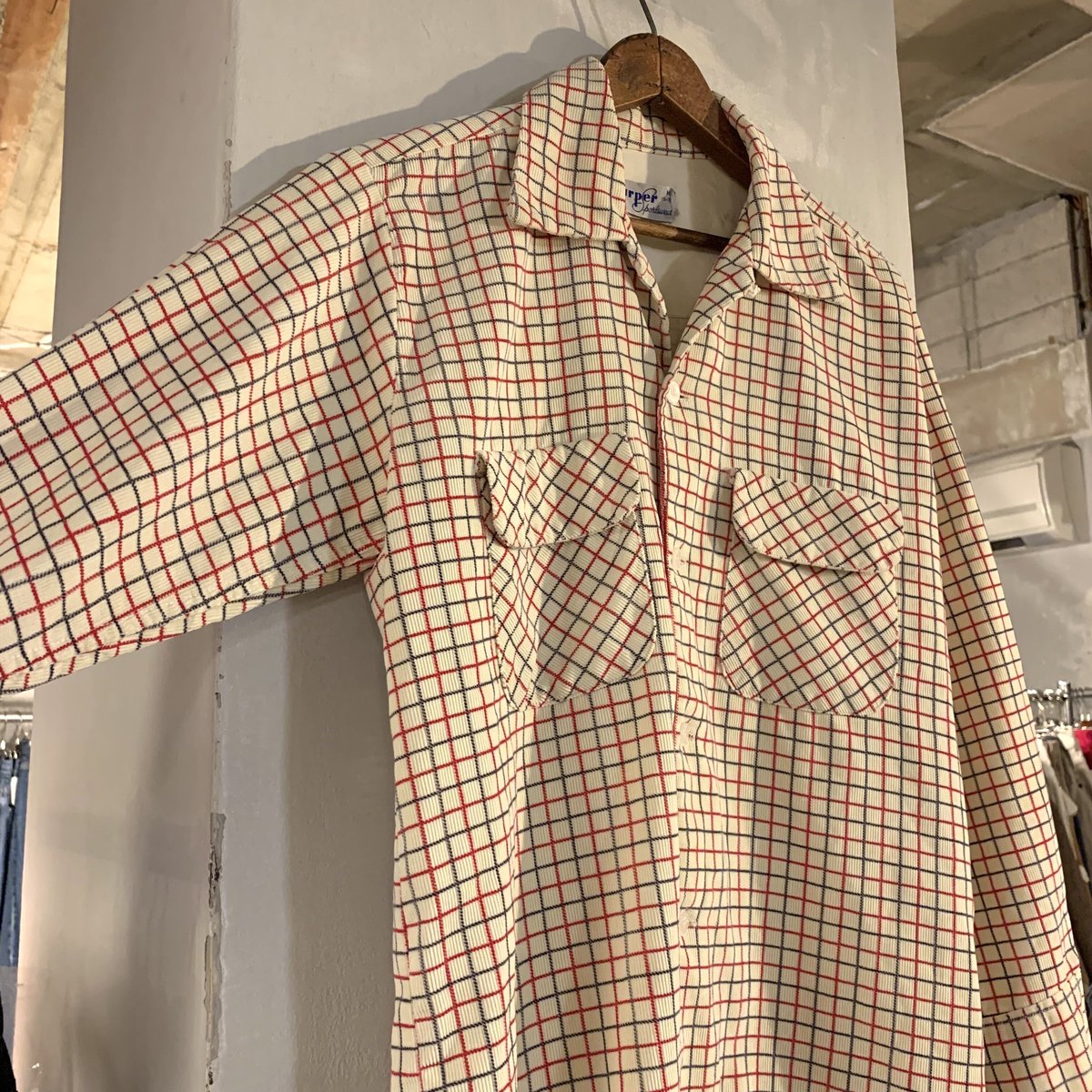 50‘s ビンテージ ブラウンチェック柄　リブシャツ 50s harper プリントコーデュロイシャツ チェック柄 ボックス
