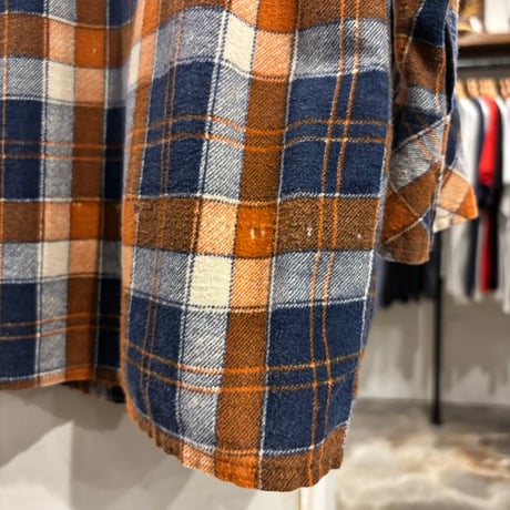 80s　KING SPORT　L/S プリントネルシャツ　Size M　コットンシャツ　チェックシャツ　(S5445)