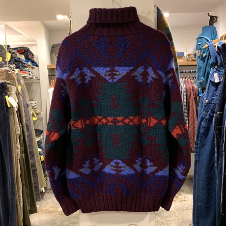 90s　POLO by Ralph Lauren　ウールセーター　タートルネック　ネイティブ柄　ラルフローレン　WOOL 100%　(S3020)