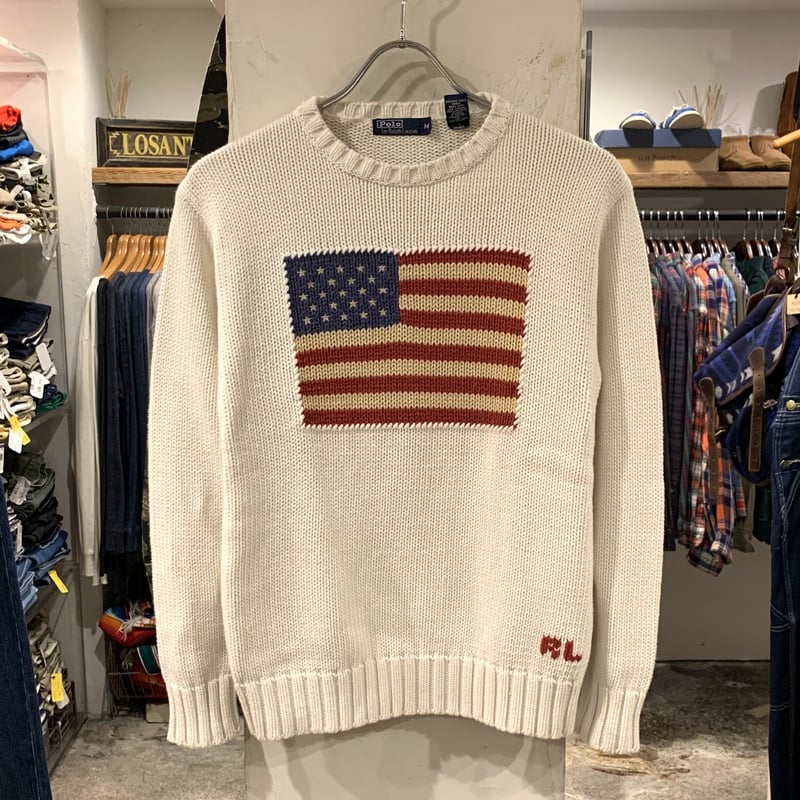80s POLO by Ralph Lauren コットンニット 星条旗 ラルフローレン KI
