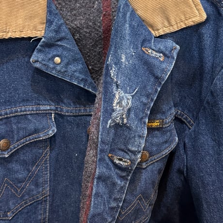 80s~　Wrangler　デニムジャケット　ブランケット付　USA製　4つポケ　Size 46相当　ラングラー　ビッグサイズ　(S5332)