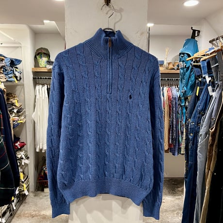 POLO Ralph Lauren　ハーフジップケーブルニット　ラルフローレン　水色　Mサイズ　(S2822)