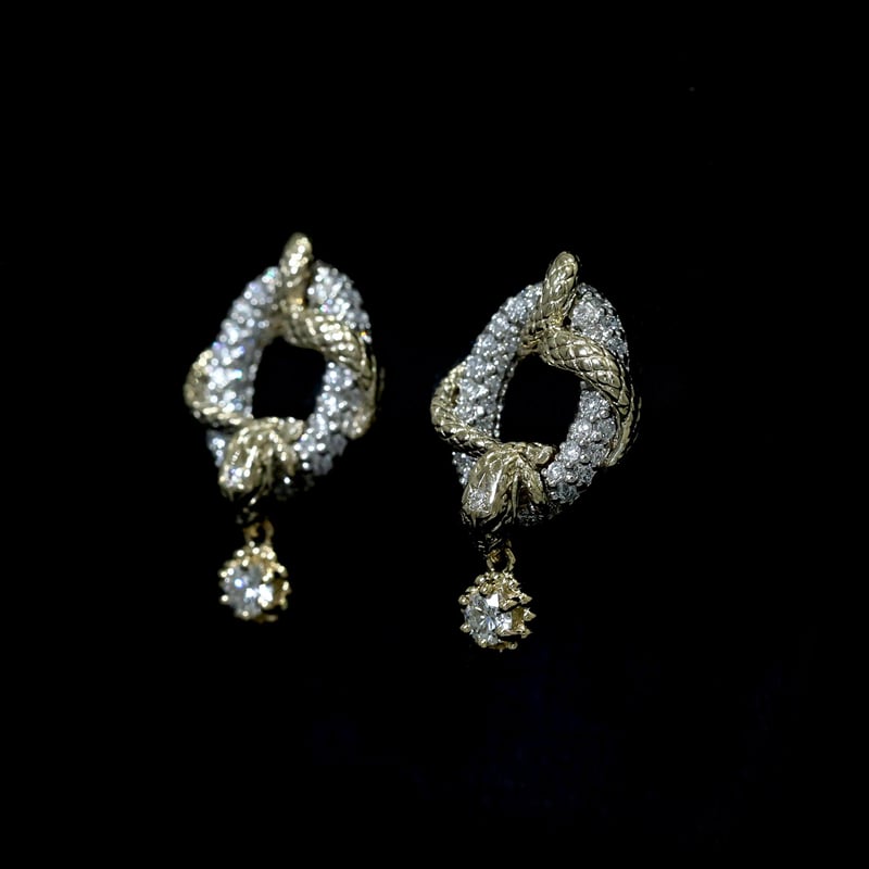 Zoé lune ピアス 月PT,ヘビK18CG ダイヤモンド | Mayuranoir