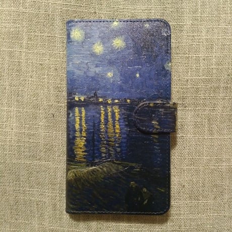 全機種対応★名画☆ローヌ川の星月夜★手帳型スマホケース