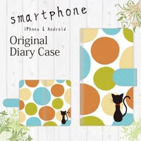 全機種対応★オレンジ水彩水玉☆猫のシルエット★手帳型スマホケース