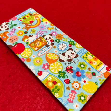 お結び帳 （フルーツパラダイス🐼🍓ブルー）縦18× 横8センチ　24山　きなり和紙