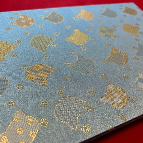 B5見開き御朱印帳　ねこシルエット💙　24山　きなりまたは白和紙　バンド付き