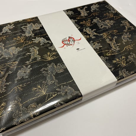 【鳥獣戯画黒】B5見開き御朱印帳      24山　きなり または白和紙　 バンド付き