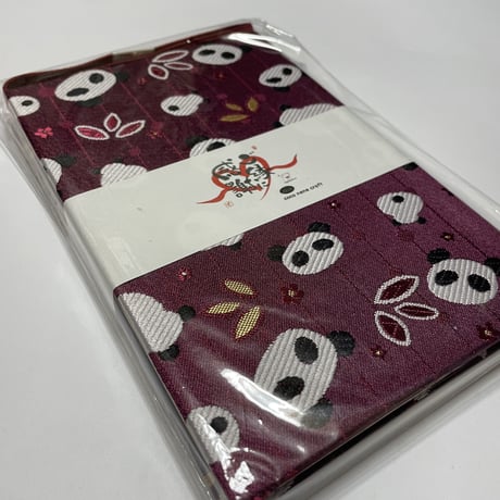 通常御朱印帳　18×12㍉　ボルドー🐼🍷　きなりまたは白和紙24山　バンド付き