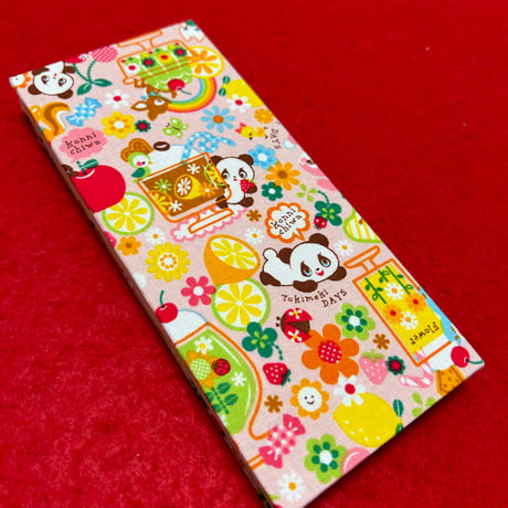 お結び帳 （フルーツパラダイス🐼🍓ピンク）縦18  × 横8センチ　24山　きなり和紙