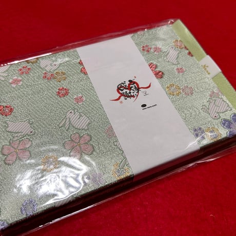 小紋麻グリーン和紙のよこっ帳🩷【縦12×横18㌢】24 山　バンド付き