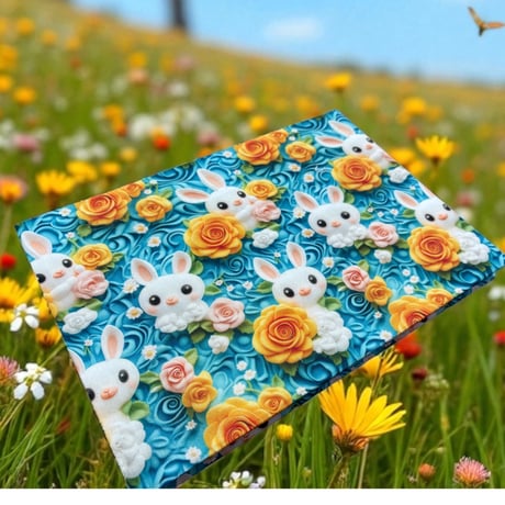 【即日発送】【新商品】B5見開き御朱印帳　うさぎさんと薔薇　24山　neneバンド付き