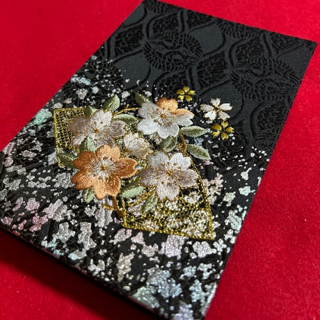 🌸予約　刺繍生地　通常御朱印帳　18×12㍉　きなり和紙　24山　 バンド付