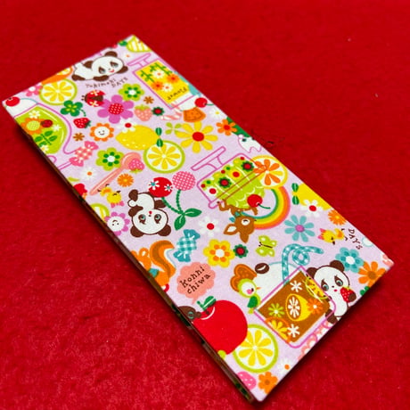 お結び帳 （フルーツパラダイス🐼🍓ふじいろ）縦18 × 横8センチ　24山　きなり和紙