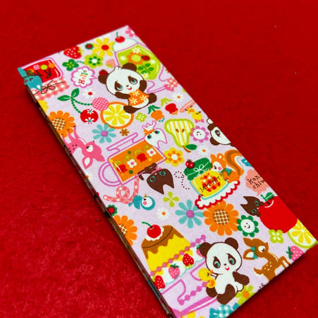 お結び帳 （フルーツパラダイス🐼🍓ふじいろ）縦18 × 横8センチ　24山　きなり和紙