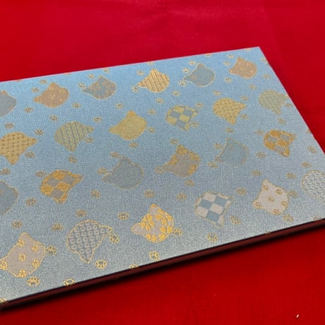B5見開き御朱印帳　ねこシルエット💙　24山　きなりまたは白和紙　バンド付き