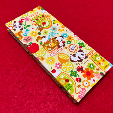 お結び帳 （フルーツパラダイス🐼🍓きいろ）縦18 × 横8センチ　24山　きなり和紙
