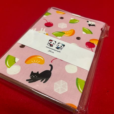 通常御朱印帳　フルーツネコちゃん🍒🐈‍⬛　18×12 ㍉   きなり和紙　バンド付き