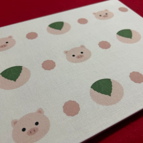【🔴予約販売🔴】B5見開き御朱印帳 ぶたちゃんとさくらもち🐷🌸  24山　きなり和紙 neneバンド付き