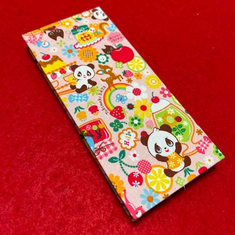 お結び帳 （フルーツパラダイス🐼🍓ピンク）縦18  × 横8センチ　24山　きなり和紙