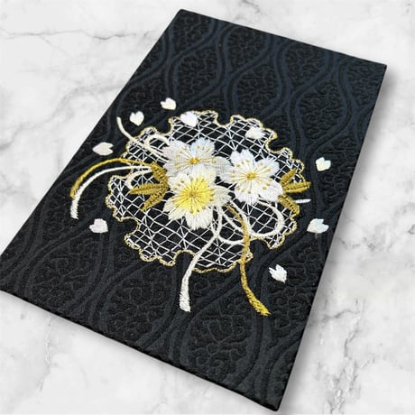🔵予約　刺繍生地　通常御朱印帳　18×12㍉　きなり 和紙　24山　バンド付