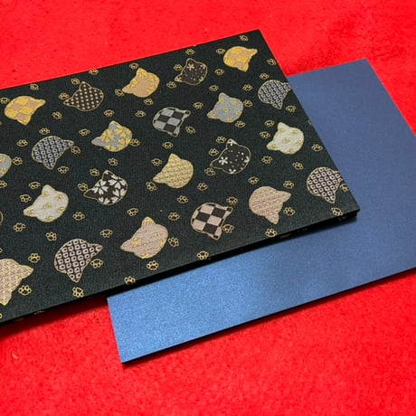 ネイビー紙　黒生地🐱ちゃん　B5見開き御朱印帳　24山　neneバンド付き
