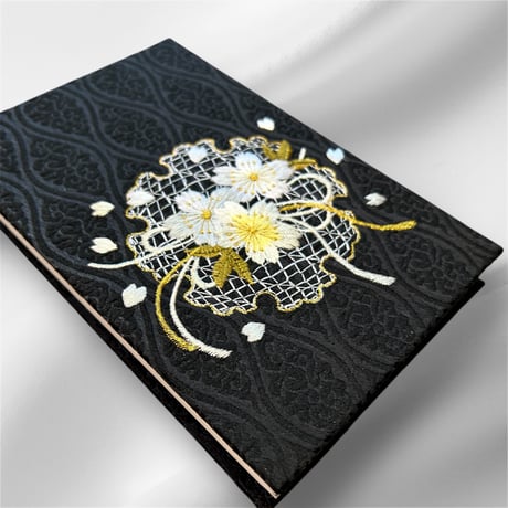 🔵予約　刺繍生地　通常御朱印帳　18×12㍉　きなり 和紙　24山　バンド付