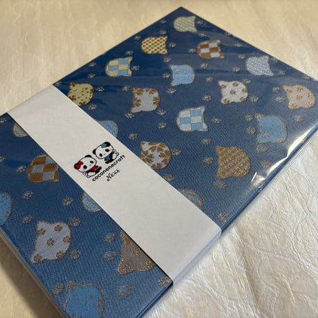 【即日発送】B5見開き御朱印帳 ブルー🩵ねこちゃんシルエット　きなり和紙　24山  バンド付き