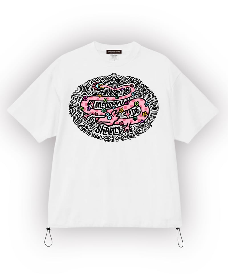 SHANTI DRAGON マンダラTシャツ［ホワイト・裾ドローコード付