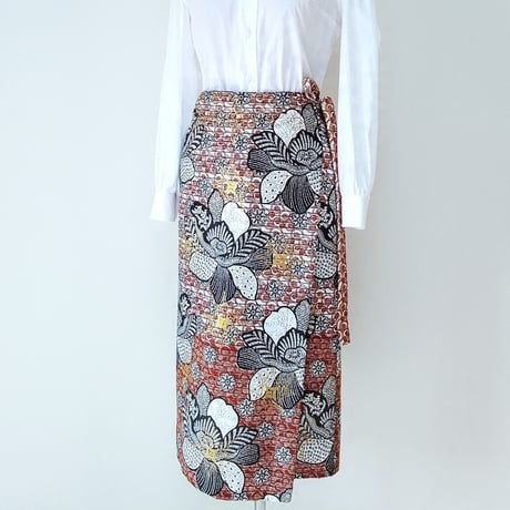 アフリカンプリント・ラップスカート　80cm丈　black flower