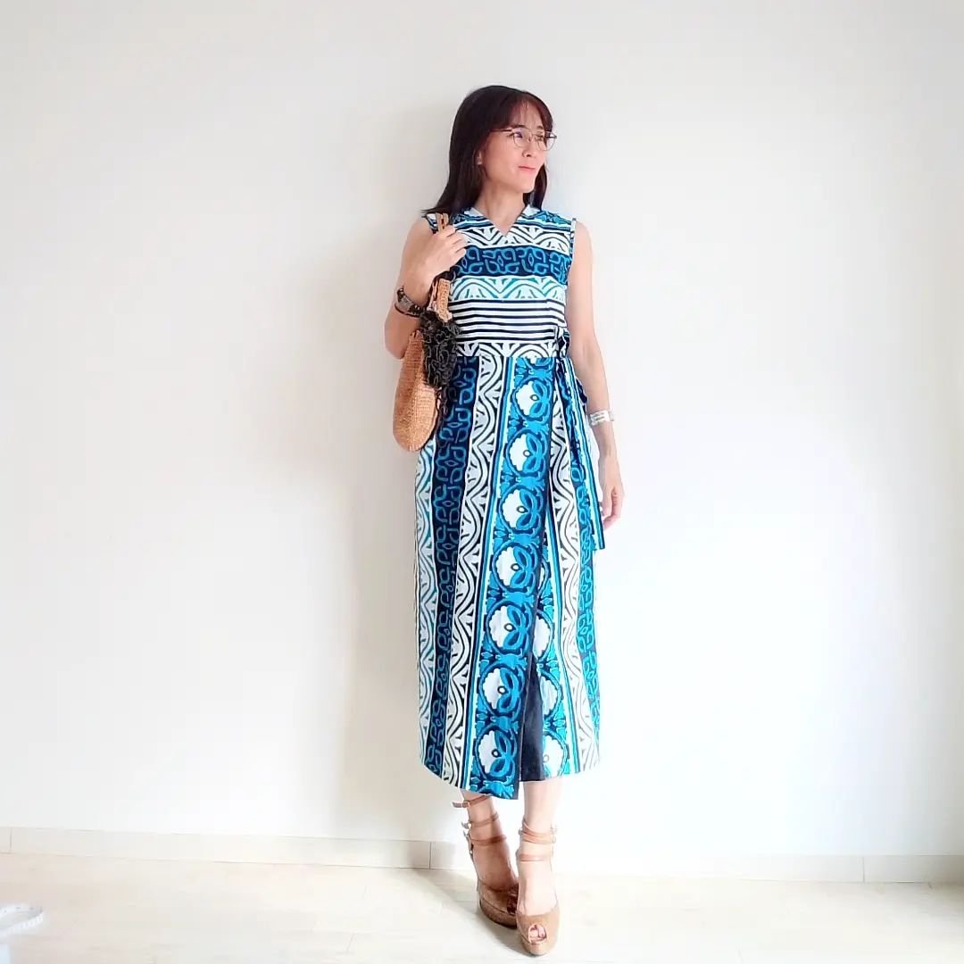 アフリカン　ワンピース アフリカンプリント・ラップワンピース/Bleu Turquoise | AWA