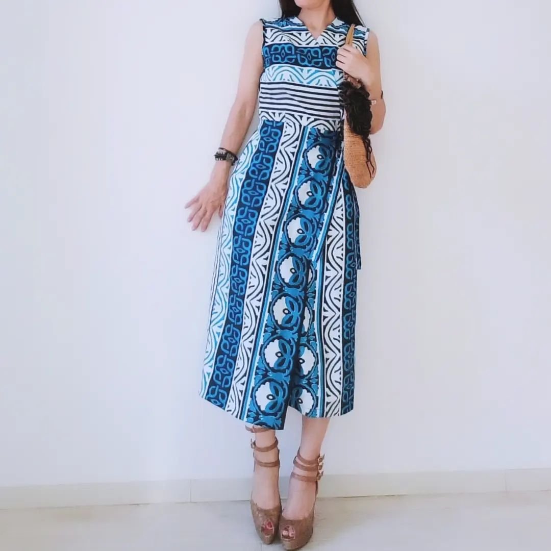 アフリカンプリント・ラップワンピース/Bleu Turquoise | AWA