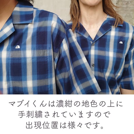 開襟チェックシャツ（ネイビー/オフホワイト）
