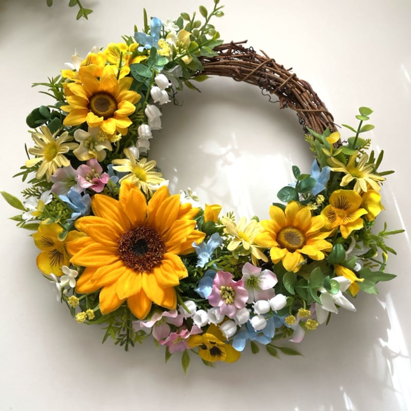 向日葵と小花たちのリース＊サンキライリース | Happy flower