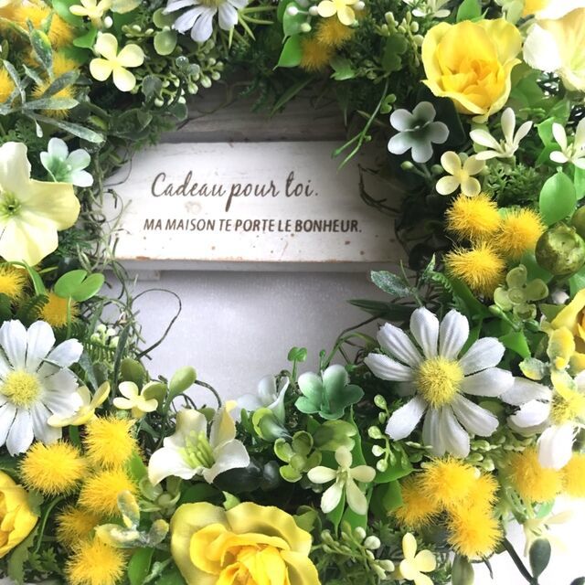 薔薇とミモザ＊イエローグリーンリース | Happy flower 