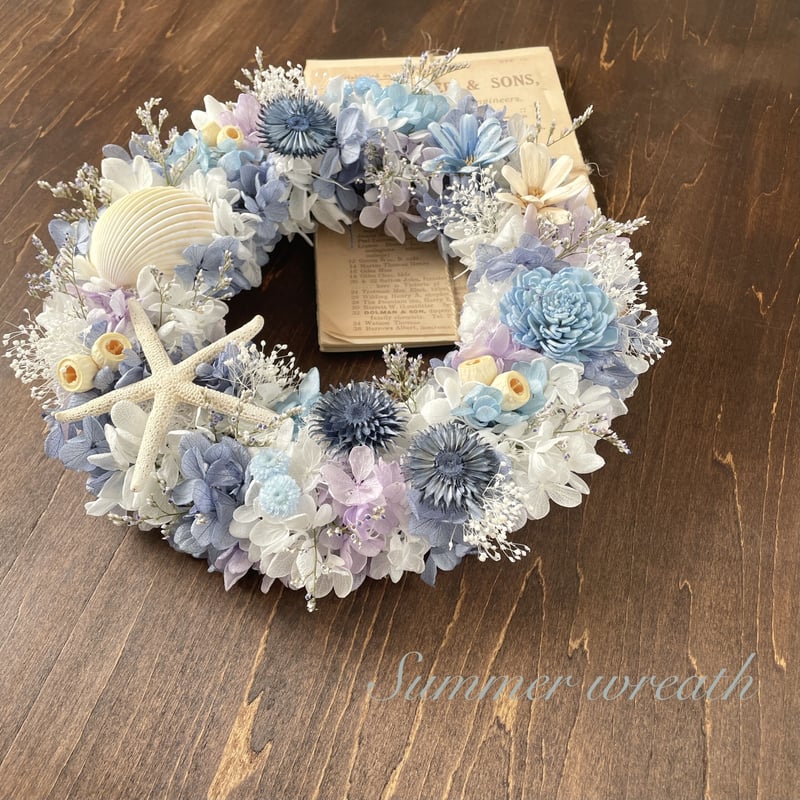 青のリース＊プリザーブド紫陽花＊シェルリース | Happy flower