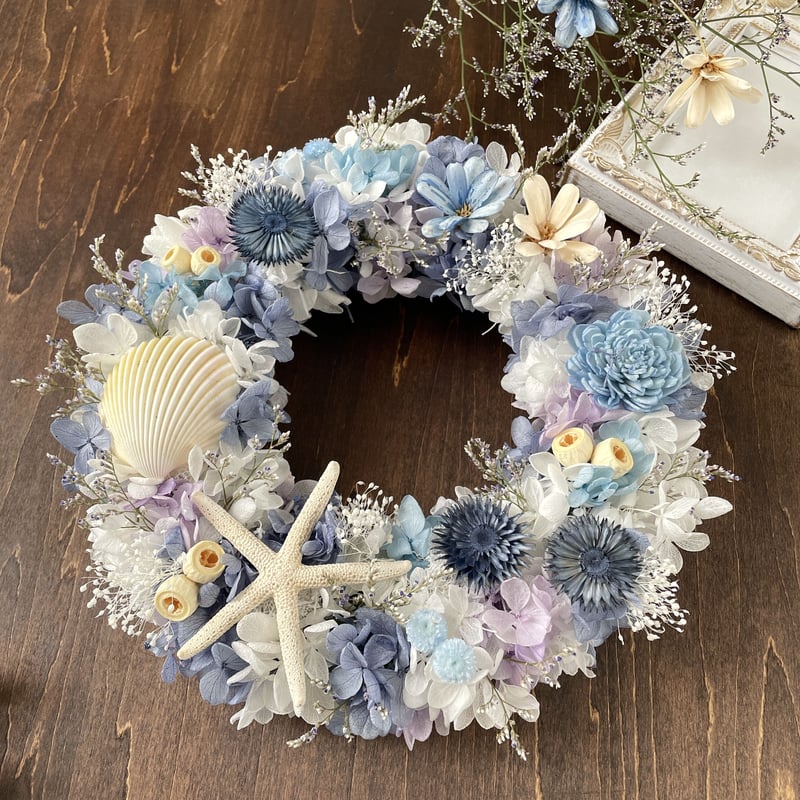 青のリース＊プリザーブド紫陽花＊シェルリース | Happy flower