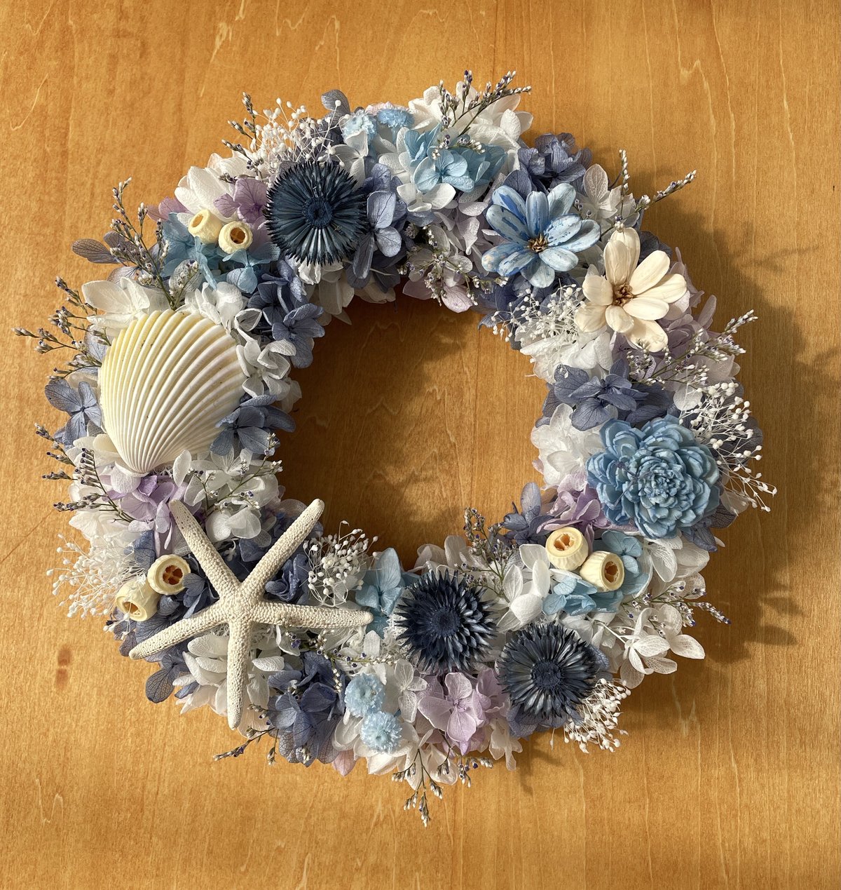 青のリース＊プリザーブド紫陽花＊シェルリース | Happy flower