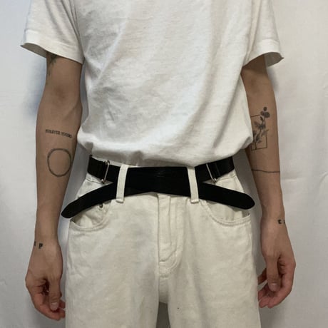 Name embroidery leather belt (Black)