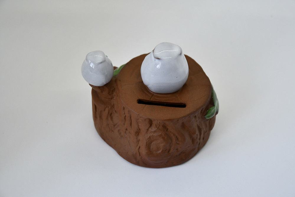 貯金箱（ミミズク親子切り株） | ギャラリー梟 オンラインショップ