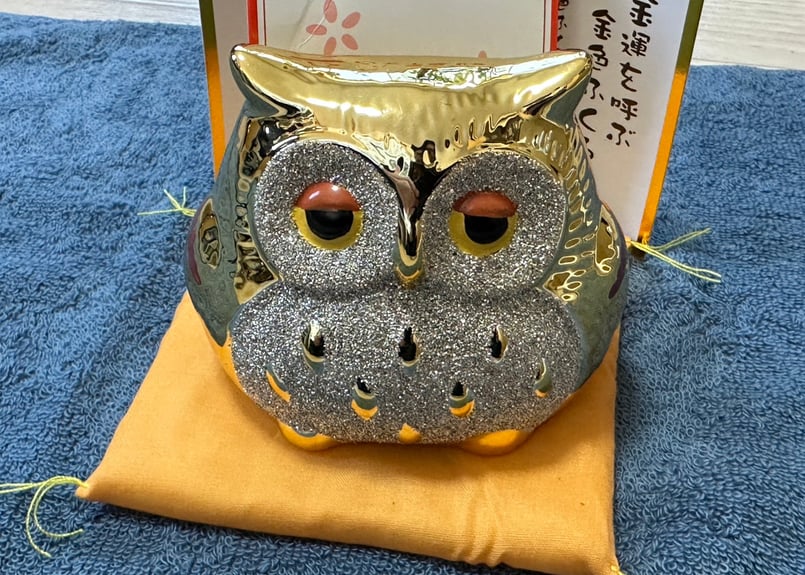 輸入雑貨　開運　金運　『ふくろうの不苦労な親子』　金色　ゴールドコーティング 輸入雑貨 開運 金運 『ふくろうの不苦労な親子』 金色 ゴールド