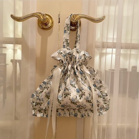 Floral frill drawstring bag