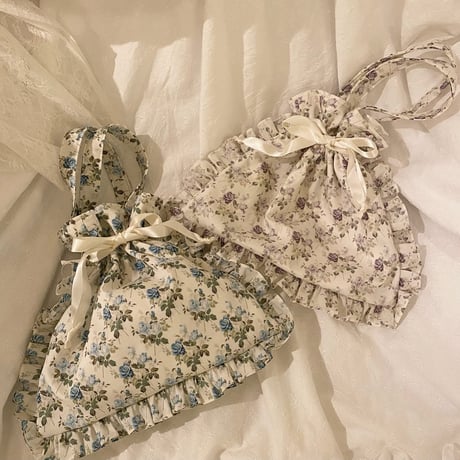 Floral frill drawstring bag