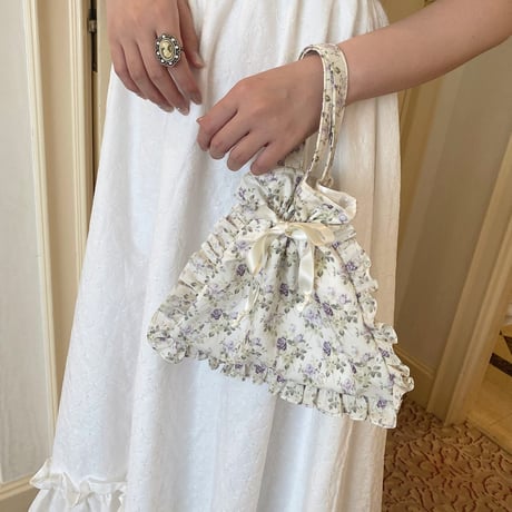 Floral frill drawstring bag