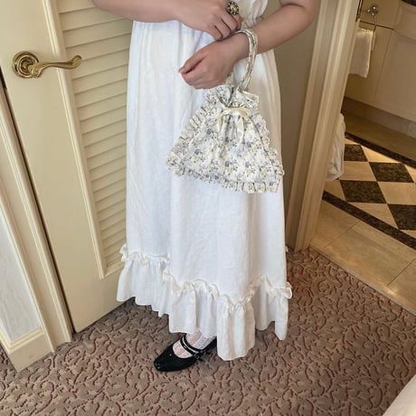Floral frill drawstring bag