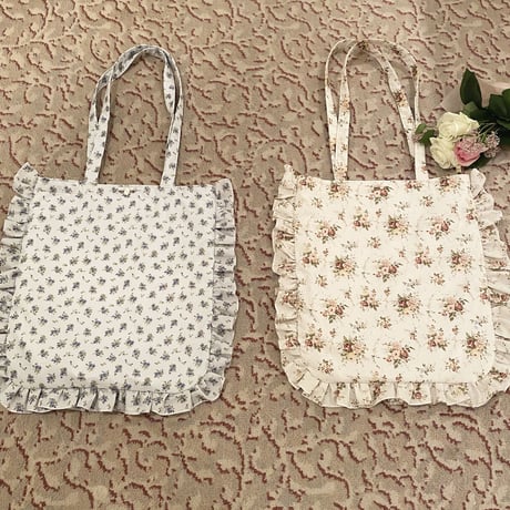 Floral frill tote bag (Blue)