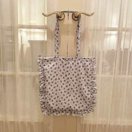 Floral frill tote bag (Blue)