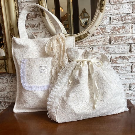 Lace drawstring tote bag