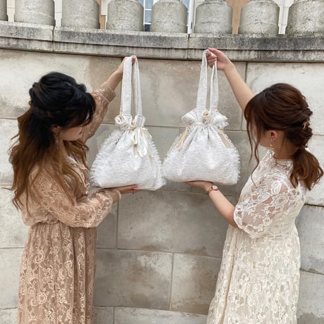 Lace drawstring tote bag